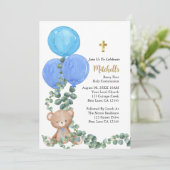 Beary Blue Balloon First Holy Communion Einladung (Stehend Vorderseite)