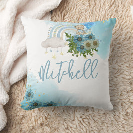 Beary Boho Rainbow Blue Balloon Personalize Kissen