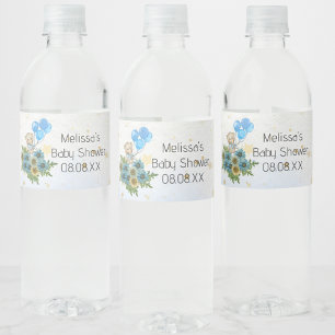 Beary boho Regenbogenbär blauer Ballon Wasserflaschenetikett