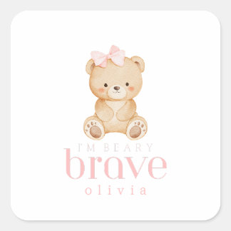 beary brave childhood cancer sick kids custom name quadratischer aufkleber