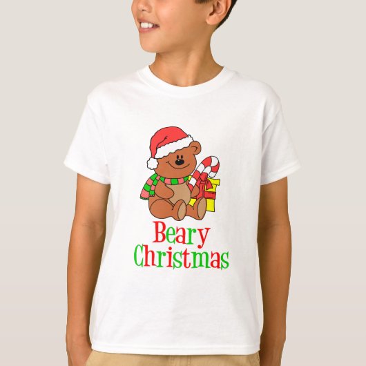 Beary Christmas Cartoon Bear T-Shirt (Vorderseite)