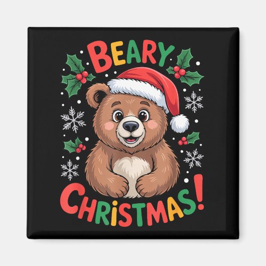 Beary Christmas Cute Bear Santa Funny Holiday  Magnet (Vorne)