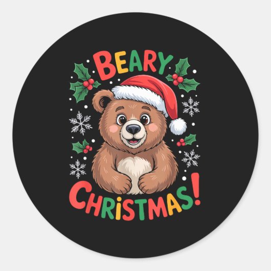Beary Christmas Cute Bear Santa Funny Holiday Runder Aufkleber (Vorderseite)