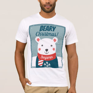 Beary Christmas niedlicher Cartoon Eisbär mit Name T-Shirt