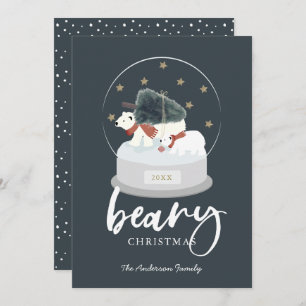 Beary Christmas Polar Bear Snow Globe Holiday Card Einladung