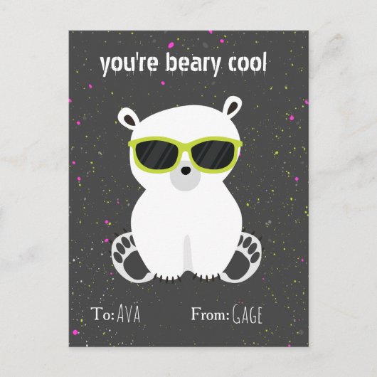 Beary Cool Polar Bear Sonnenbrille Kids Valentine Postkarte (Vorderseite)