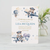 Beary Cute Pilot baby shower invitation Einladung (Stehend Vorderseite)