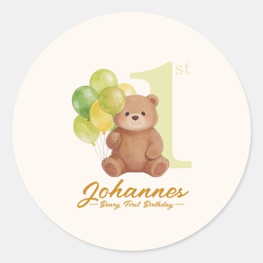 Beary Erster Geburtstag Runder Aufkleber (Vorderseite)