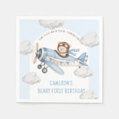 Beary Erster Teddybär-Flugzeug-Geburtstag Serviette (Vorderseite)
