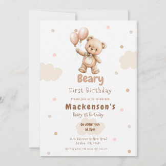 Beary First Balloon Boy 1st Birthday Teddy Bear Einladung