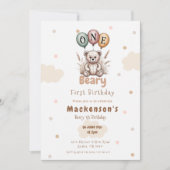 Beary First Balloon Boy 1st Birthday Teddy Bear Einladung (Vorderseite)
