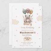 Beary First Balloon Boy 1st Birthday Teddy Bear Einladung (Vorne/Hinten)