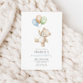 Beary First Balloon Boy 1st Birthday Teddy Bear Einladung