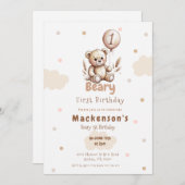 Beary First Balloon Boy 1st Birthday Teddy Bear Einladung (Vorne/Hinten)