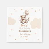 Beary First Balloon Boy 1st Birthday Teddy Bear Serviette (Vorderseite)