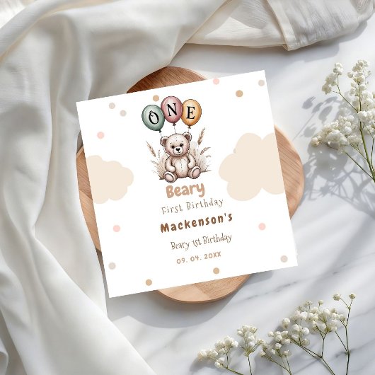 Beary First Balloon Boy 1st Birthday Teddy Bear Serviette