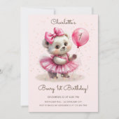 Beary First Birthday Ballerina Bear Einladung (Vorderseite)