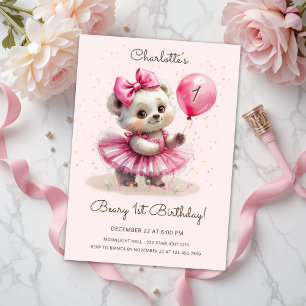 Beary First Birthday Ballerina Bear Einladung