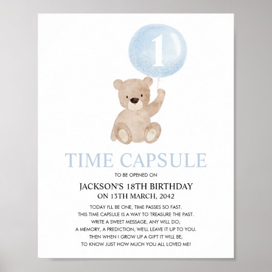 Beary First Birthday Blue Bar Time Kapsel Poster (Vorne)