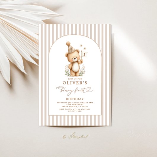 Beary First Birthday Boy Invitation Einladung