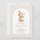 Beary First Birthday Boy Invitation Einladung (Vorderseite)