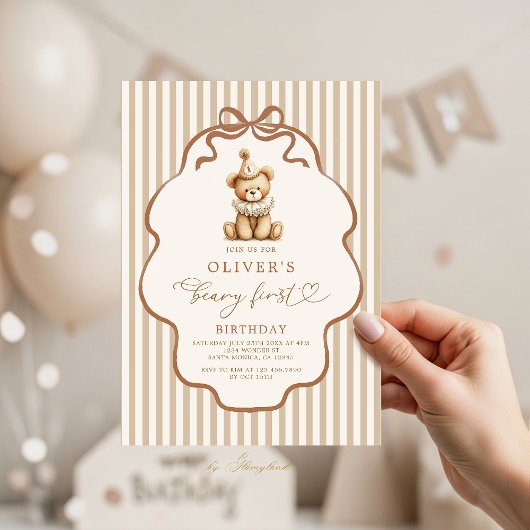 Beary First Birthday Einladung