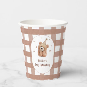Beary First Birthday Gingham Pappbecher