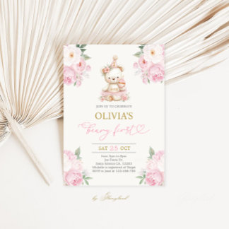 Beary First Birthday Girl Einladung