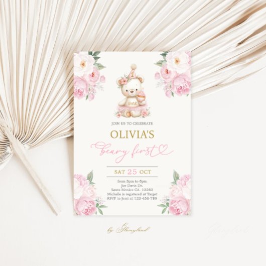 Beary First Birthday Girl Einladung