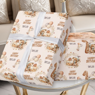 Beary First Birthday Herbstbär 1. Geburtstag Geschenkpapier