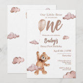 Beary First Birthday Invitation Einladung (Vorne/Hinten)