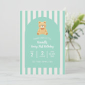 Beary First Birthday Invitation | Teal Einladung (Stehend Vorderseite)