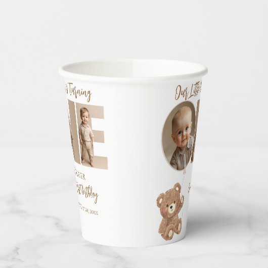 Beary First Birthday Little Bear Foto Pappbecher (Links)