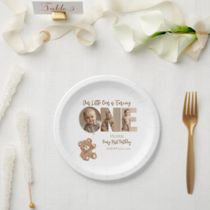 Beary First Birthday Little Bear Foto Pappteller