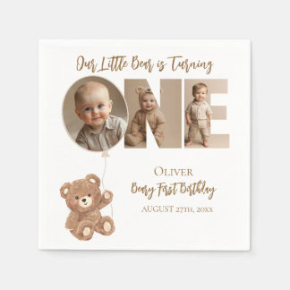 Beary First Birthday Little Bear Foto Serviette