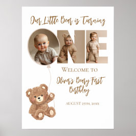 Beary First Birthday Little Bear Foto Willkommen Poster