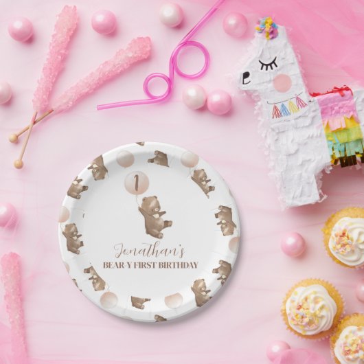 Beary First Birthday Paper Plate Pappteller (Party)