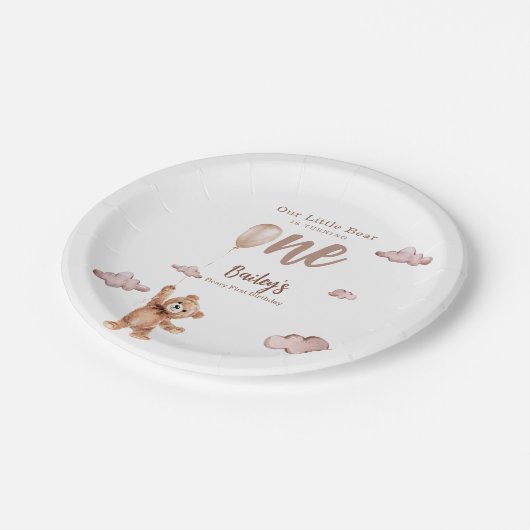 Beary First Birthday Pappteller (Schrägansicht)