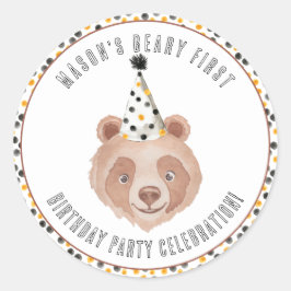 Beary First Birthday Party Sticker - Teddy Bear
