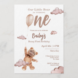 Beary First Birthday Photo Invitation Einladung