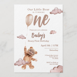 Beary First Birthday Photo Invitation Einladung