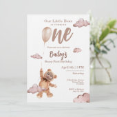 Beary First Birthday Photo Invitation Einladung (Stehend Vorderseite)