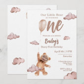 Beary First Birthday Photo Invitation Einladung (Vorne/Hinten)