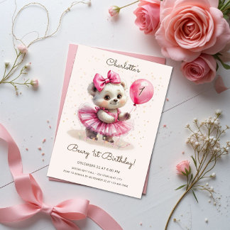 Beary First Birthday Pink Ballerina Bear Einladung