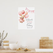 Beary First Birthday Poster Rosa Ballon (Küche)
