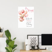 Beary First Birthday Poster Rosa Ballon (Heimbüro)