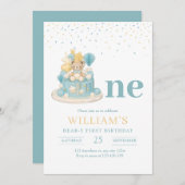 Beary First Birthday, Teddy Bear 1. Geburtstag Einladung (Vorne/Hinten)