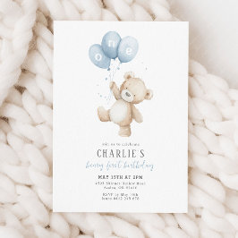 Beary First Blue Balloon Junge 1. Geburtstag Teddy Einladung