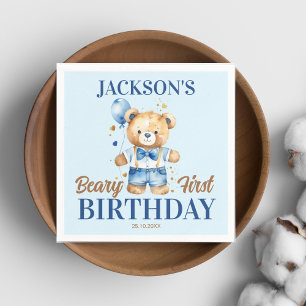 Beary first boys Geburtstag niedlich Teddy Blue Ba Serviette