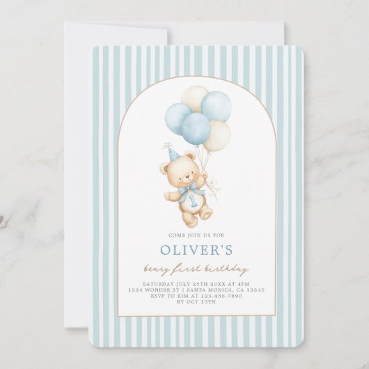 Beary First Geburtstag Einladung (Vorderseite)